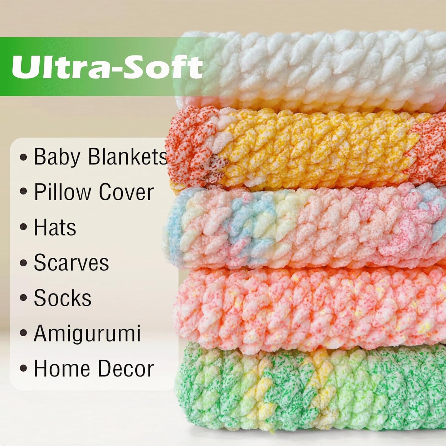 Super Soft Velvet Chenille Yarn (Mint Breeze, 6 Pack)