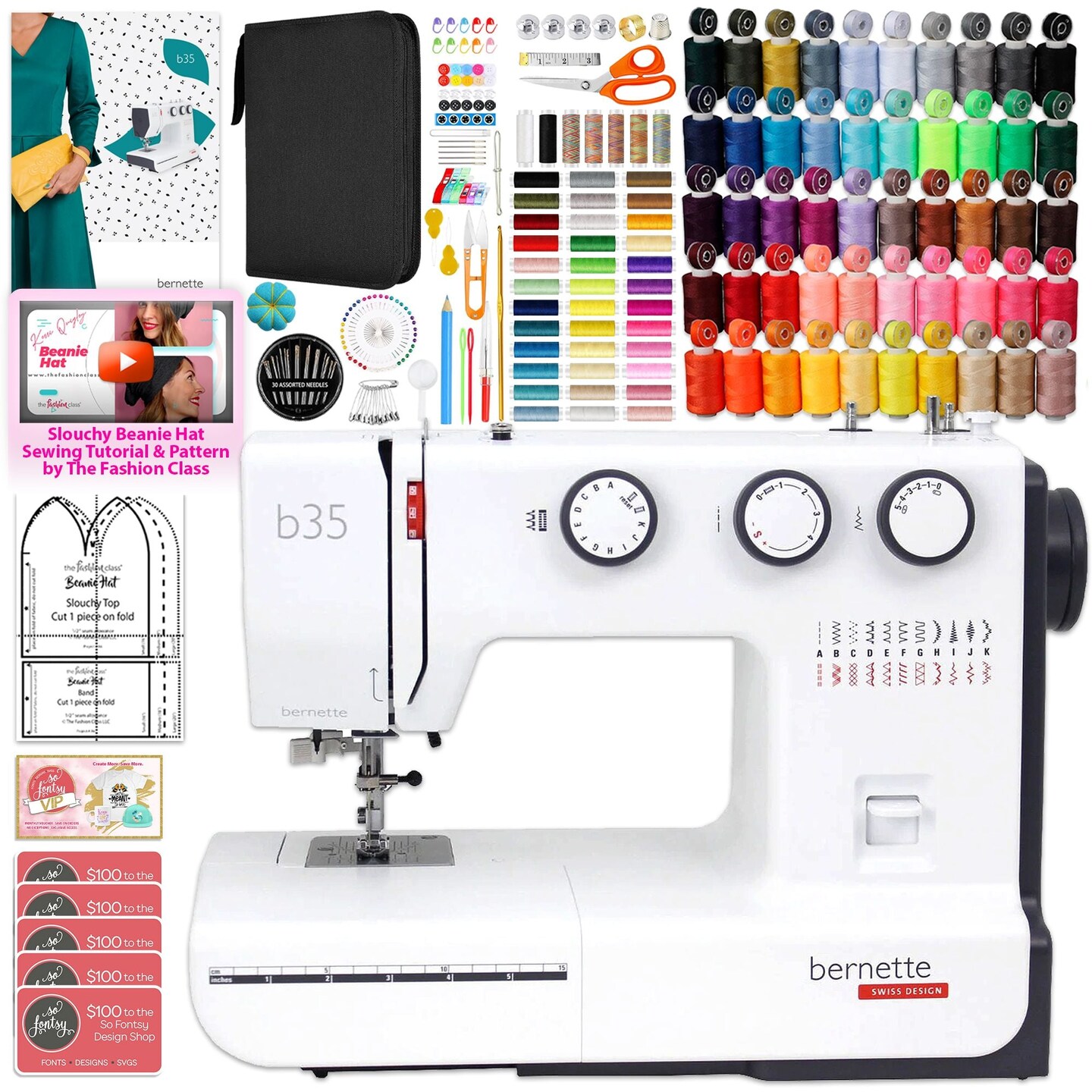 Bernette B35 Sewing Machine with Sewing Thread &#x26; 200+ Accessories