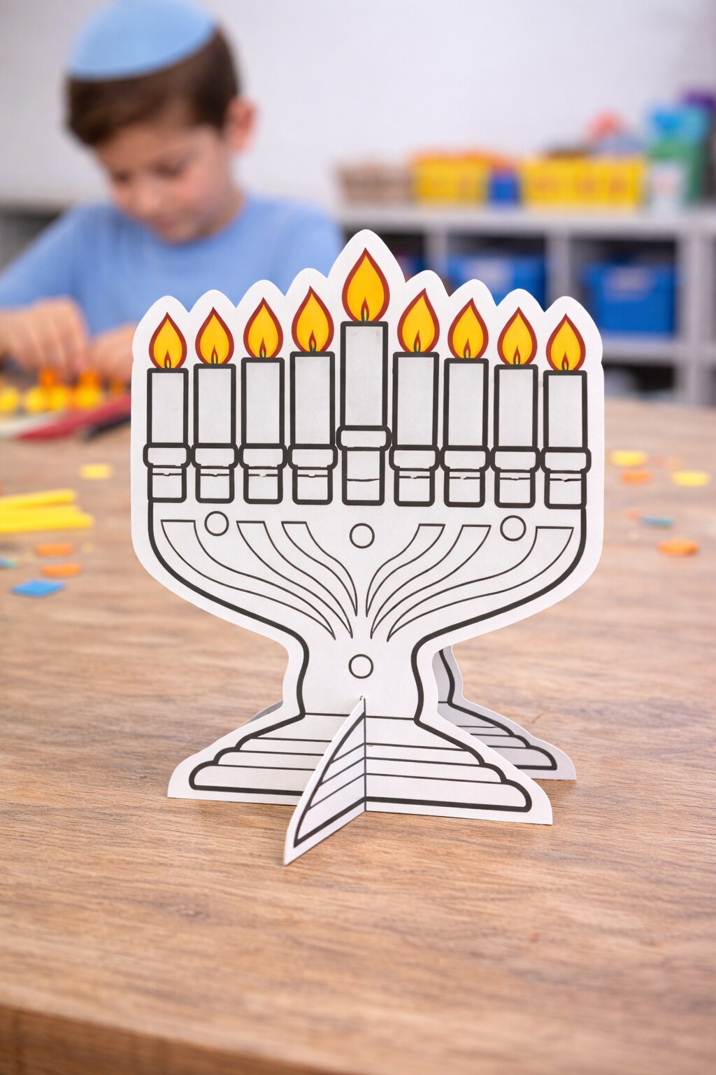 3D Standing Menorah Craft Kit, 7" x 8", 36 Pieces – Chanukah Classroom & Kids Hanukkah Activity