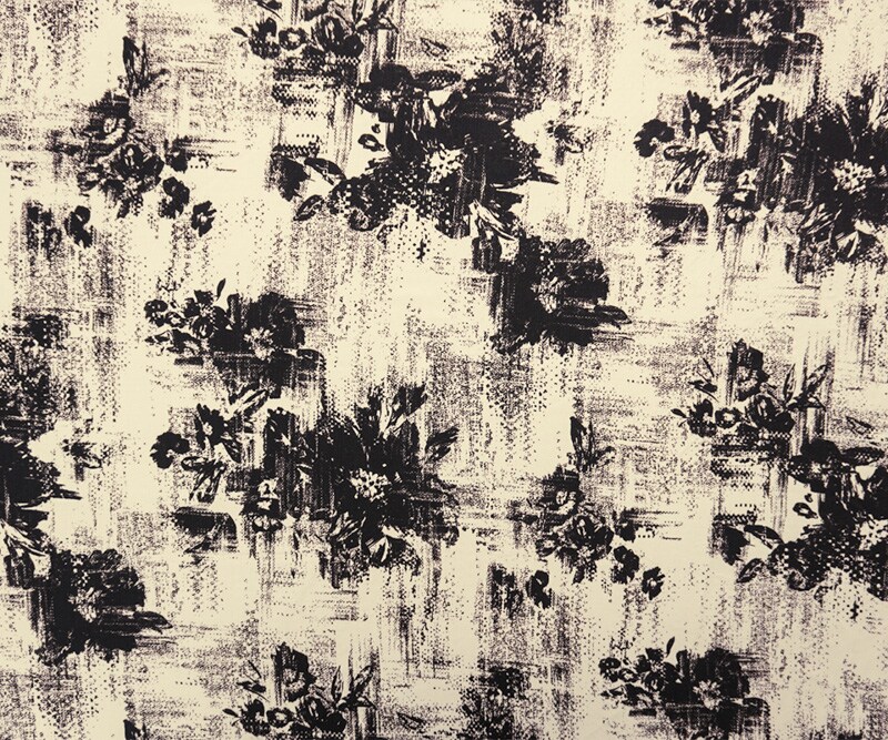 Ivory-Black-Brown Rayon Abstact Floral Printed Twill Woven Fabric By the Yard