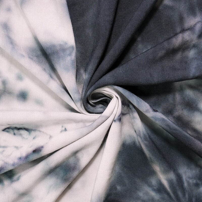 Black-Gray Rayon Tie Dye Printed Challis Woven Fabric By the Yard