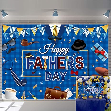 7x5ft Blue Happy Father's Day Backdrop - Large Photography Background Banner for Men | Best Dad Party Supplies, Elegant Cake Table Wall Decor, Family Photo Booth Props for Selfie & Social Media Video