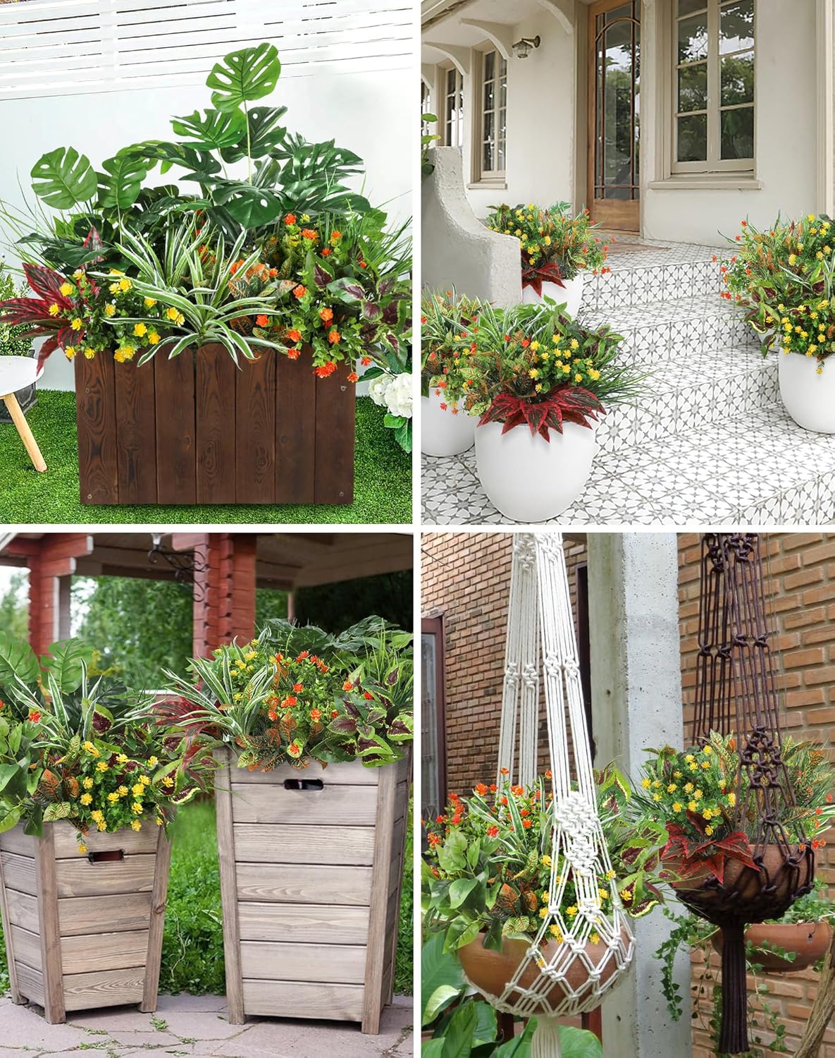 Decor 18-Piece Outdoor Artificial Plants Set – UV-Resistant Faux Boxwood Greenery Stems, Realistic Fake Shrubs & Flowers for Patio, Porch, Garden, Backyard, Indoor/Outdoor Home Decor