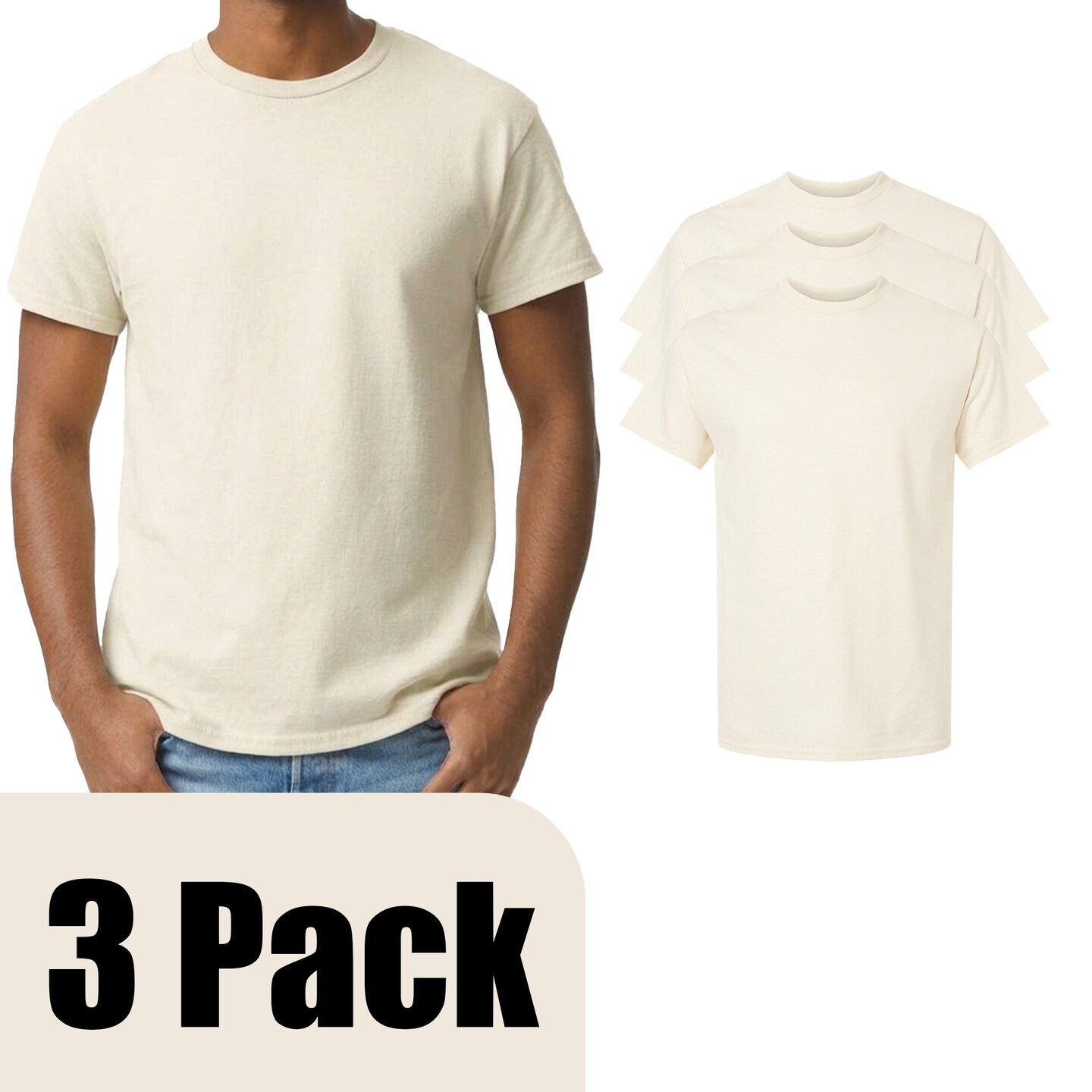 Gildan Unisex Ultra Cotton T-Shirt Pack for Cricut, HTV Vinyl, Natural Crewneck Short Sleeve