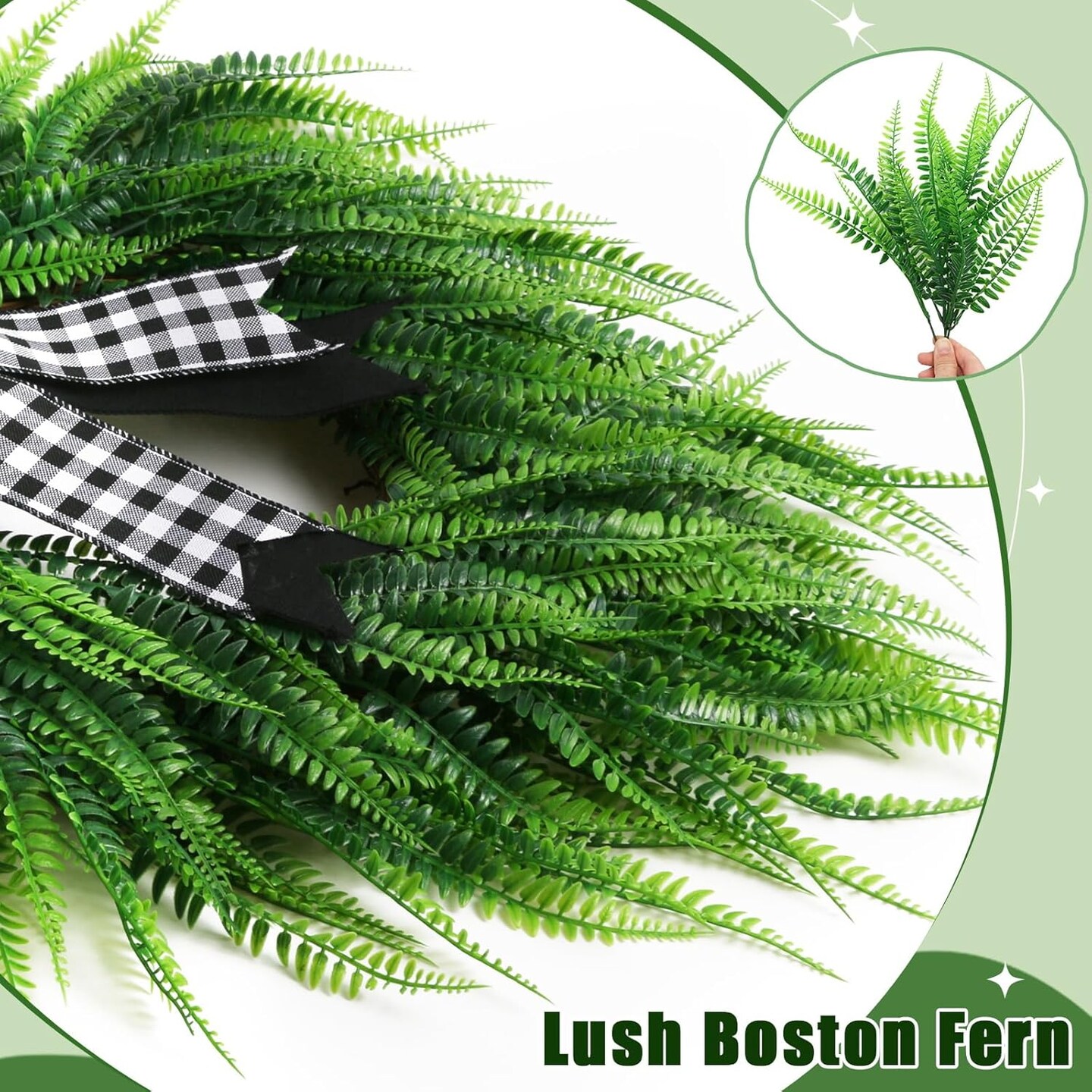 Wreaths for Front Door,24" Spring Summer Greenery Boston Fern Leaf for Outdoor Wreath Home Farmhouse Wall Window Decor