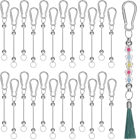 Beadable Keychains, 24 Pieces Blanks Bead Keychain Metal Diy Bead Keychain Bar Charms Keychain Making Supplies Kit For Diy Craft Project Pendant Bead Snap Hook Keychain
