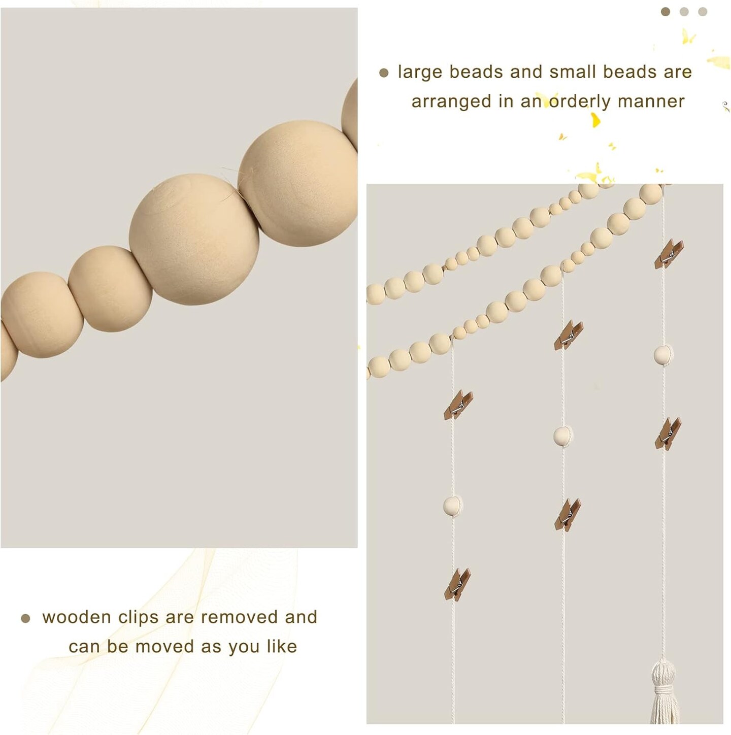 Hanging Photo Display Boho Macrame Photo Wall Hanging with 24 Wood Clips Macrame Collage Picture Frame with Wooden Beads Double Layer Room Decor Art Display