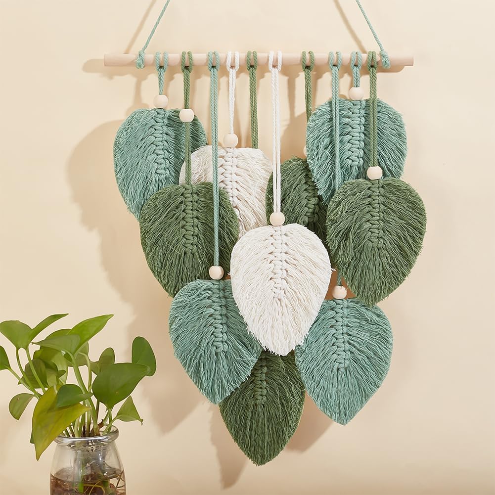DIY Macramé Leaf Wall Hanging Kit – Beginner-Friendly Macramé Kit for Adults, Includes Feather & Woven Tapestry Projects, Perfect Birthday or Home Decor Gift