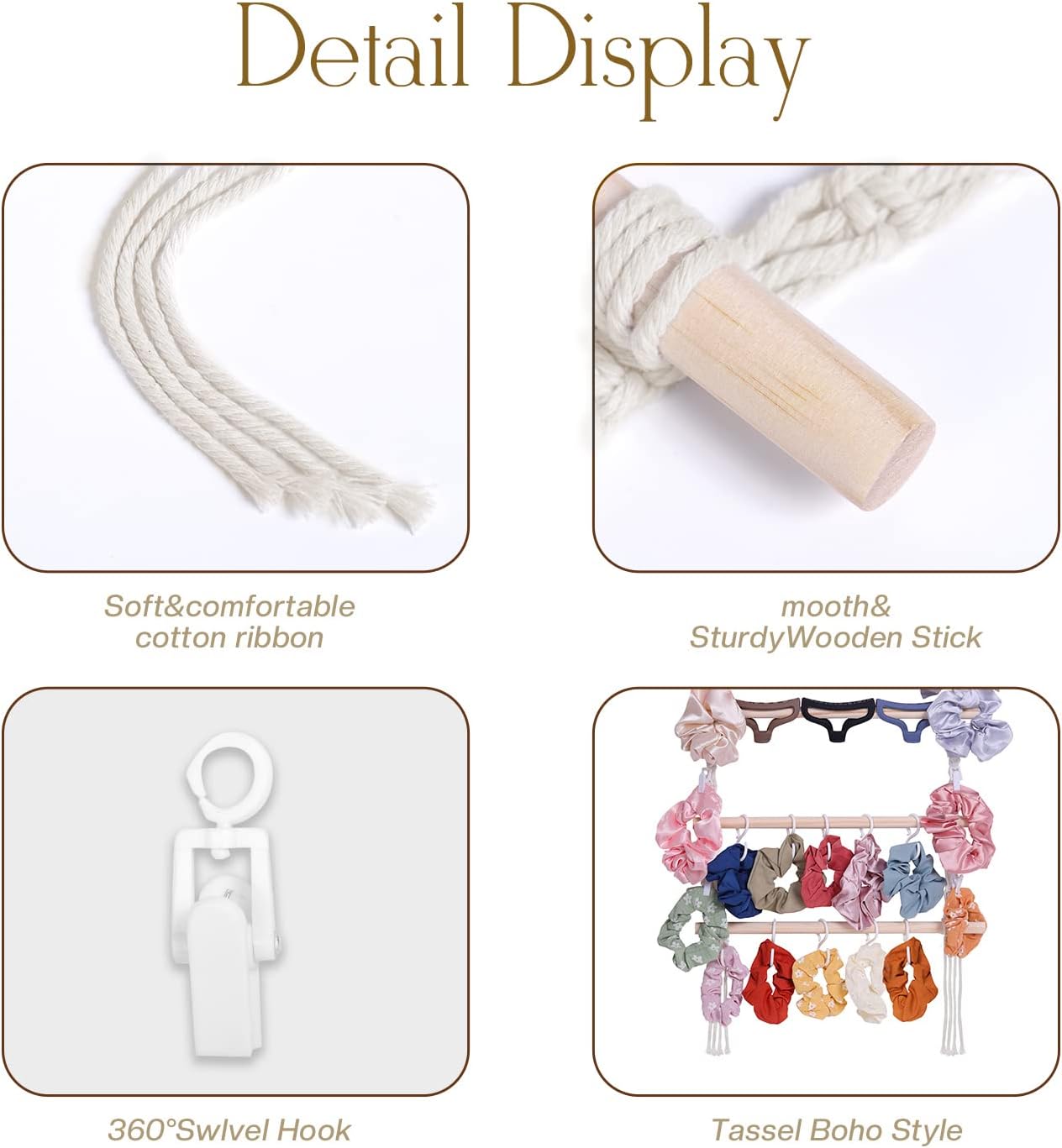 Macrame Hair Claw Clip Organizer, Hanging Bow Hanging Hair Clip Holder and Storage for Women Girls Hair Accessories, Boho Wall Decor, Suitable Home Door Closet Bedroom Decor