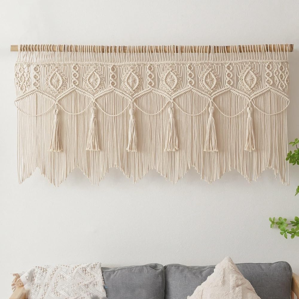 Macrame Wall Hanging Boho Woven Tapestry Valance Window Kitchen Macrame Curtain Door Divider Decoration Bedroom Home Macrame Curtains