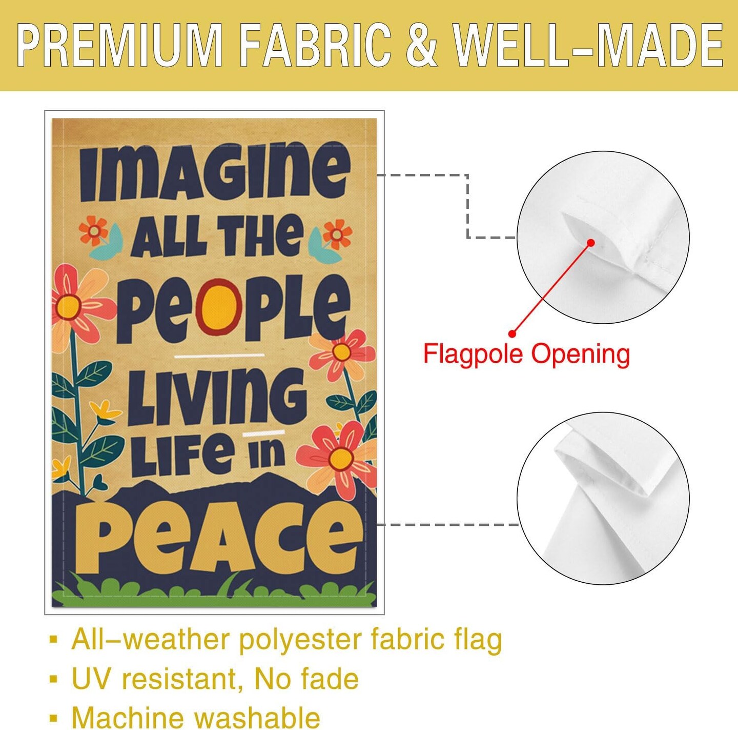 Garden Flag Imagine All the People Living Life in Peace Spring Summer Autumn Flag Double Sided Polyester Vertical Colorful Garden Yard Flags Outside Decor