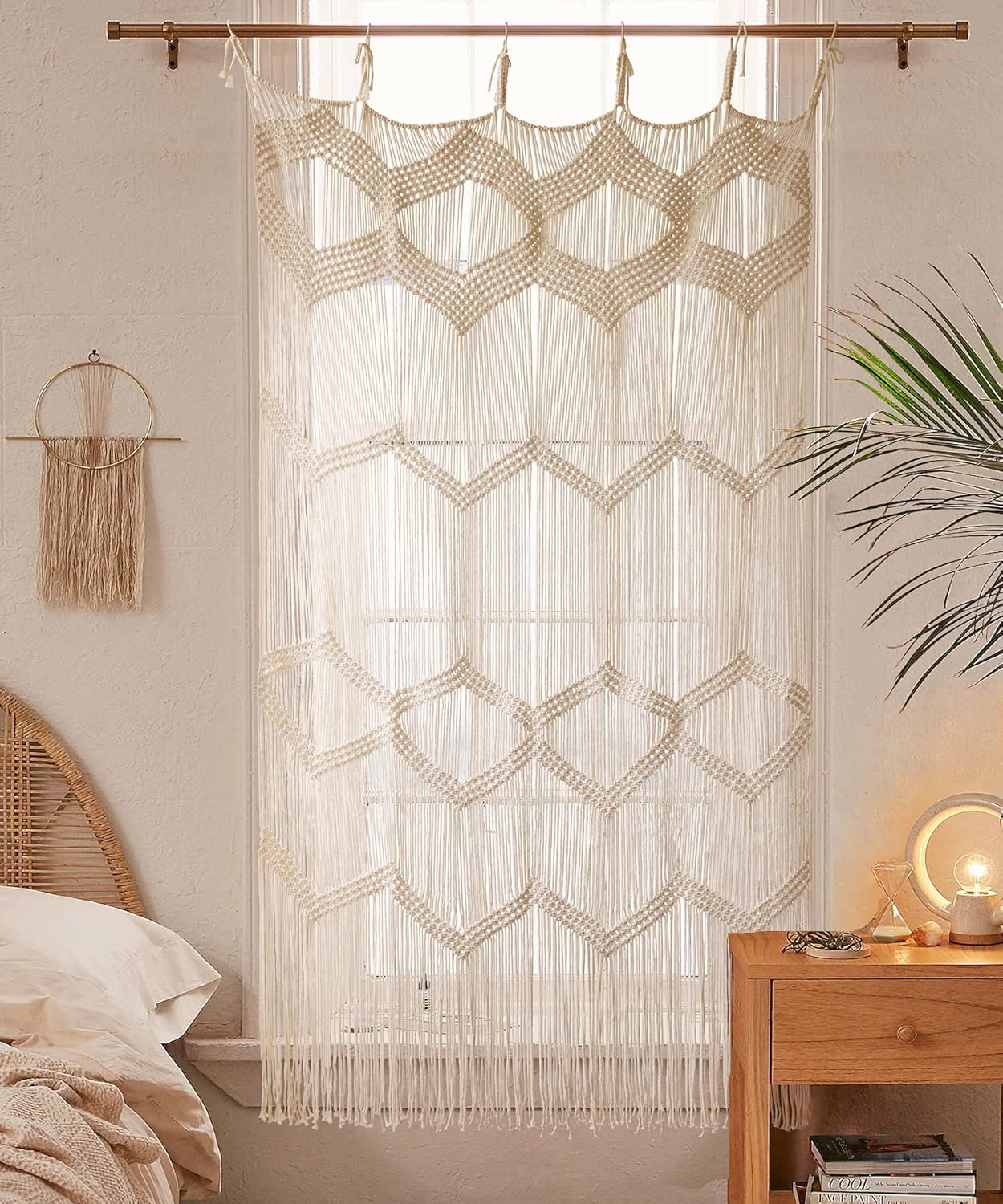 Macramé Curtain – Boho Window or Room Divider, Doorway Hanging, Wall Décor for Living Room or Bedroom, 42" W x 75" H