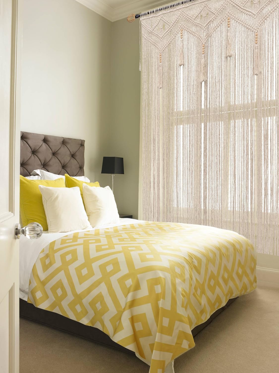 Boho Macrame Curtains Large Beaded Wall Hanging Panel for Bedroom, Living Room, Doorway, Closet, or Wedding Backdrop, Handmade Bohemian Decor, 52"W x 72"L