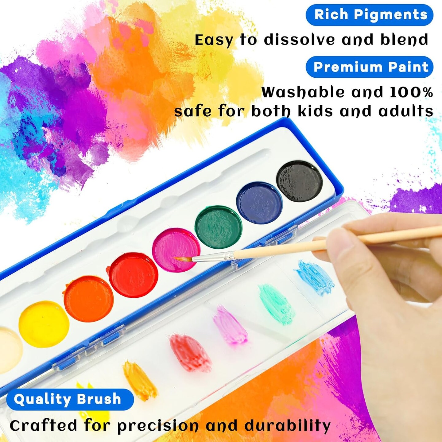7 Pack Watercolor Paint Set for Kids - 8 Washable,Bright Colors with Paintbrush Watercolor Paint Bulk for Kids Party Favors,Classrooms Supplies,Art Lessons