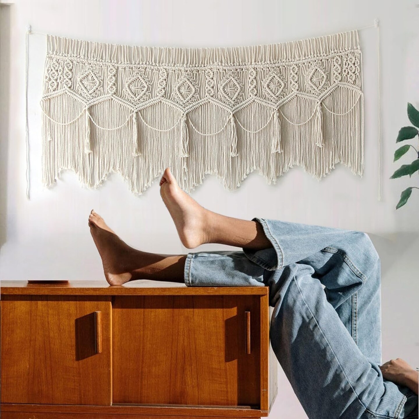 Macrame Wall Hanging Boho Woven Tapestry Valance Window Kitchen Macrame Curtain Door Divider Decoration Bedroom Home Macrame Curtains
