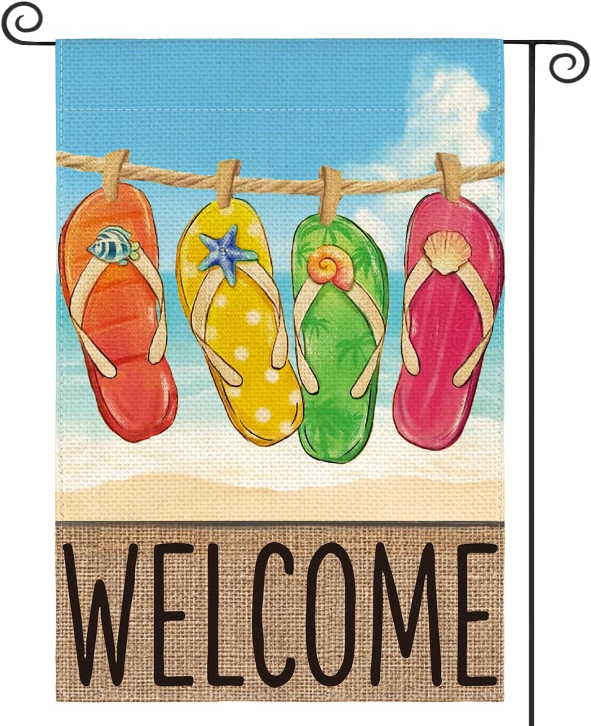 Summer Beach Flip-flop Garden Flag 12x18 Inch Double Sided, Welcome Seasonal Holiday Burlap Yard Outdoor Decoration