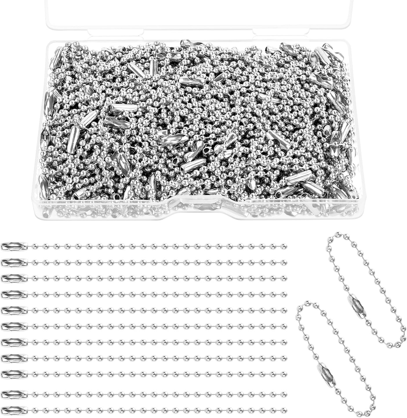 200 Pcs Silver 3.9 Inch / 10 cm Stainless Steel Ball Bead Chain with Locking Clasp for Jewelry Making, DIY Crafts, Hanging Christmas Decoration