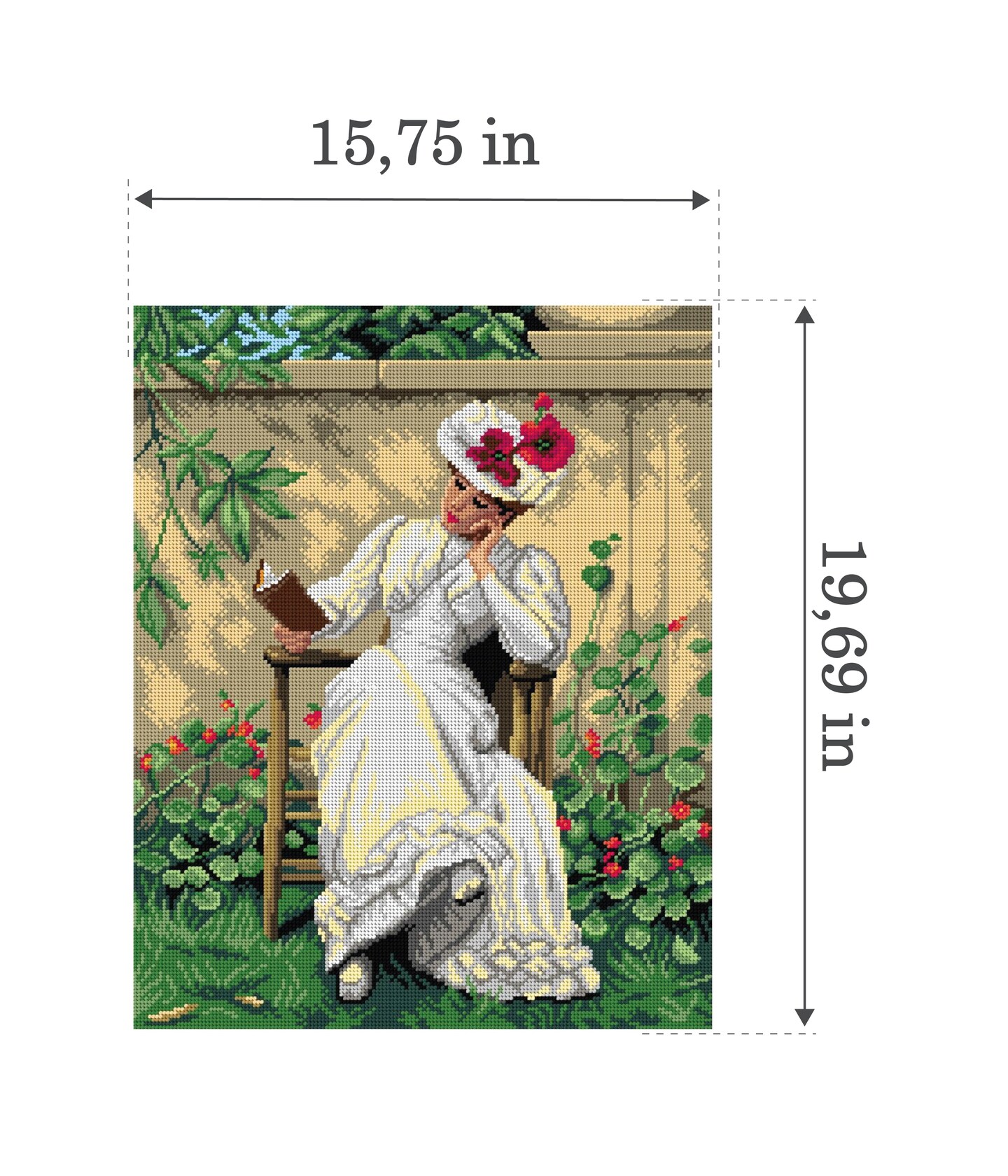Lady with a Book in the Garden 3290M Needlepoint canvas for halfstitch without yarn