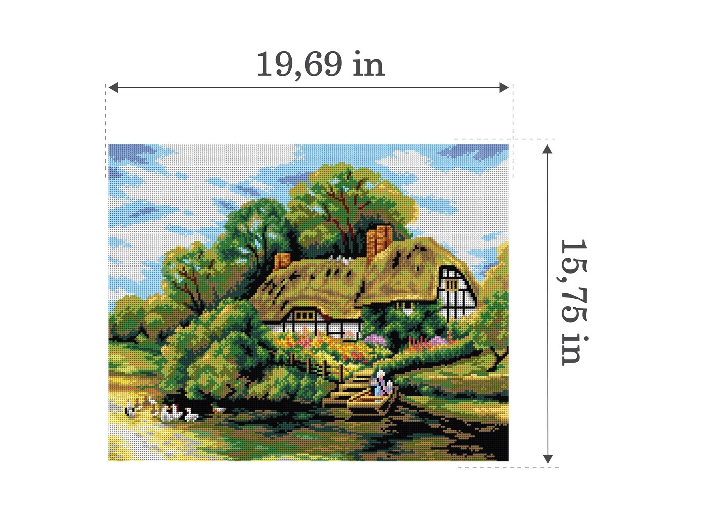 Large Cottage by a River 2704M Needlepoint canvas for halfstitch without yarn