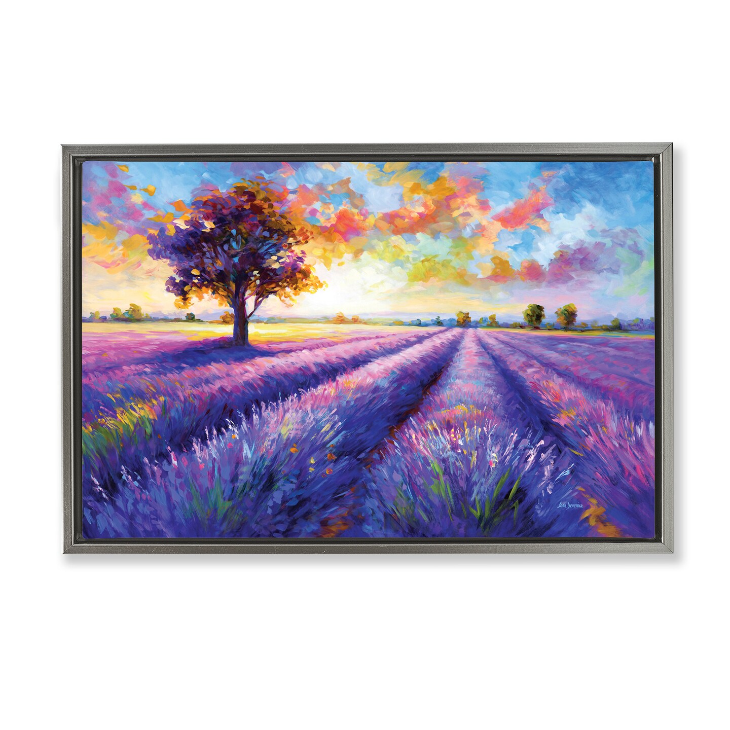 Stupell Industries Lavender Field Landscape Sunset Floating Frame By Leon Devenice
