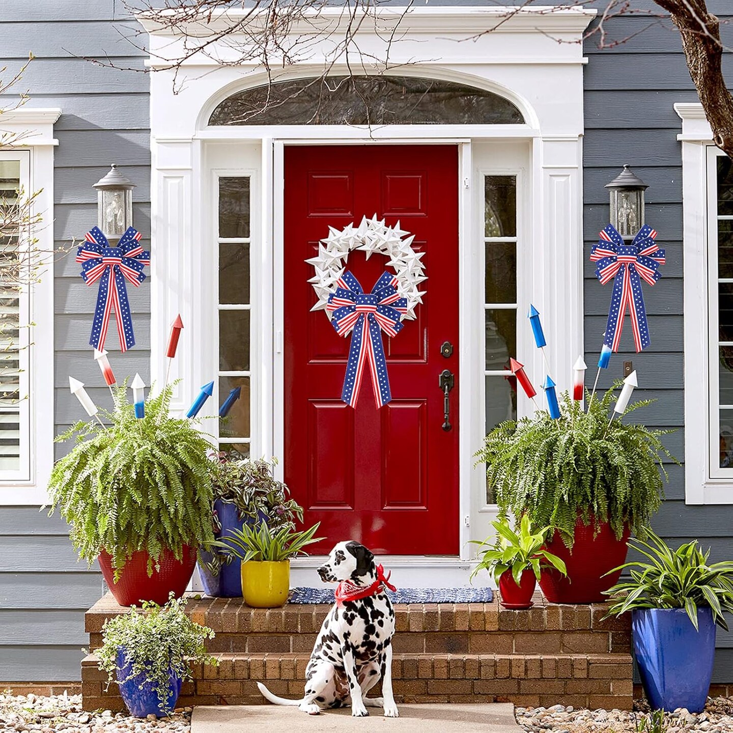 (11x20 inch) - 4th of July Decorations Patriotic Wreath Bow Red White Blue