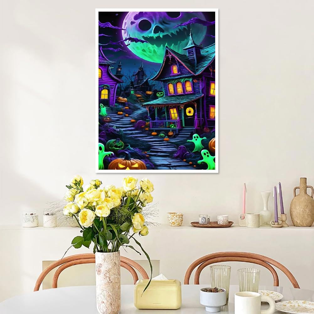 Halloween Diamond Art Kits for Adults, Skull Moon Pumpkin Lanterns (12x16 Inch)