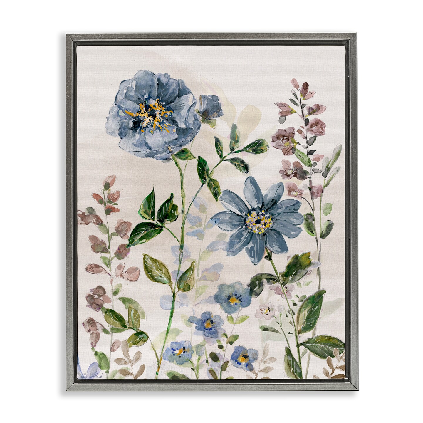 Stupell Industries Blushing Blue Garden Flowers Floating Frame By Sally Swatland