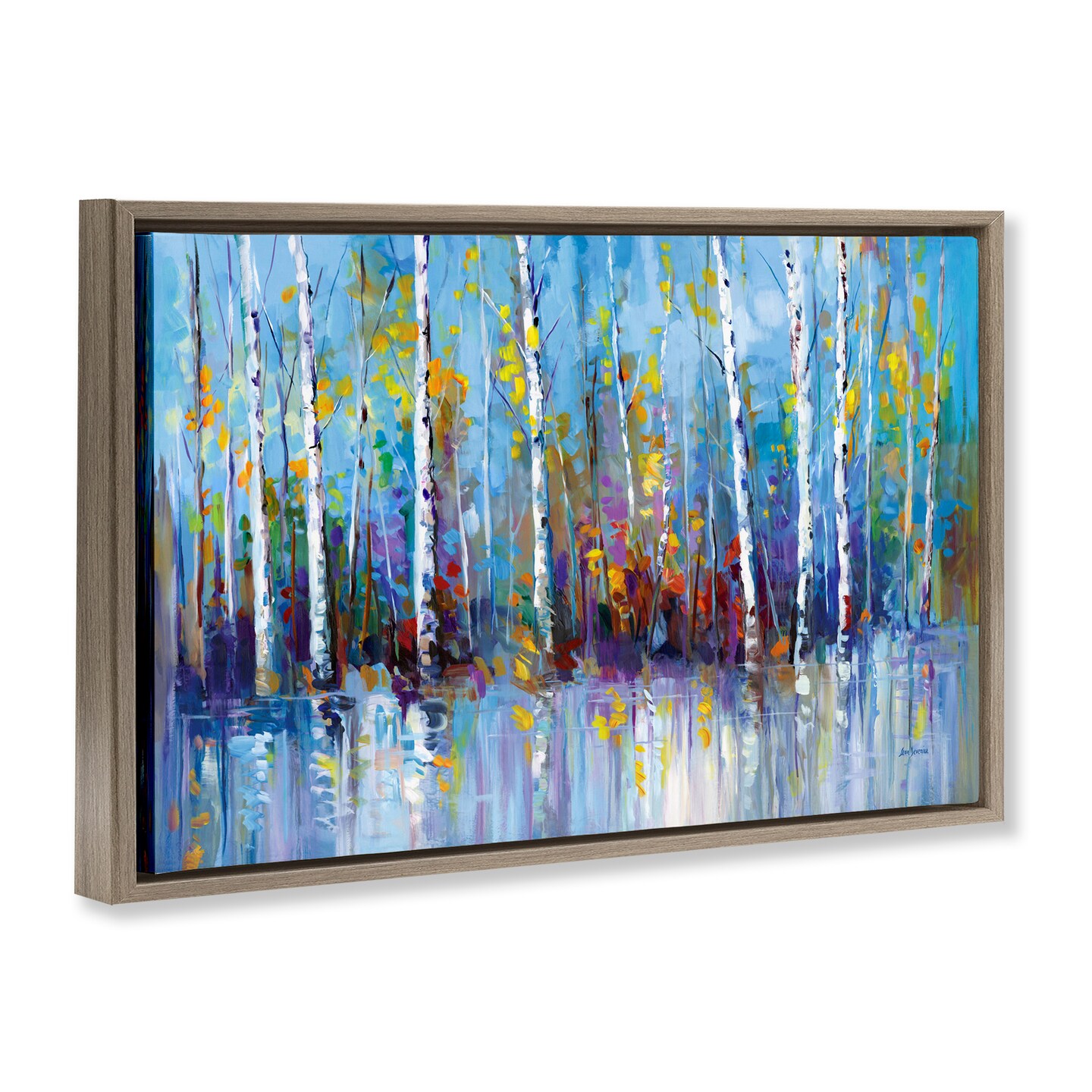 Stupell Industries Vivid Birch Trees Reflection Floating Frame By Leon Devenice