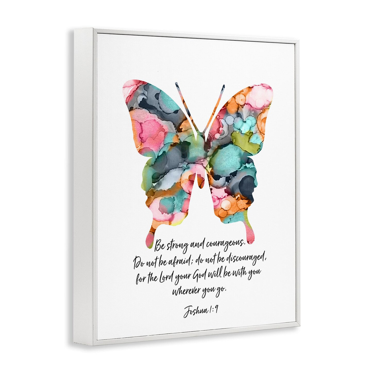 Stupell Industries Be Strong Joshua 1:9 Butterfly Framed Giclee By Lisa Nohren