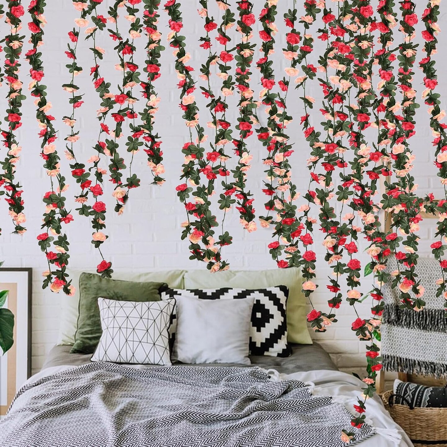 8 Pcs 65.6FT Flower Garland,Rose Garland,PinkFlower Vines for Decoration, Wedding, Garden, Wall Decoration,Backdrop,Bedroom,Birthday Party