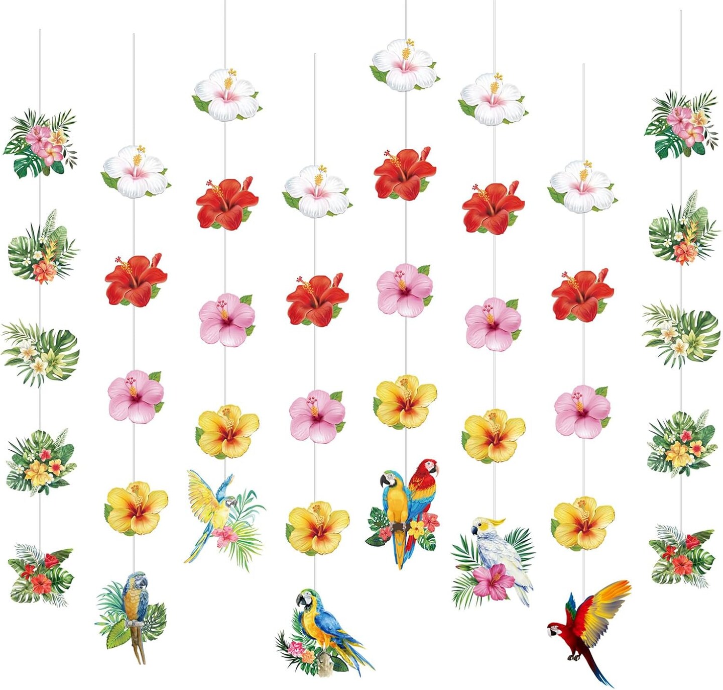 Hawaii Tropical Parrot Flower Hanging Garland - 8 Strings Luau Party Decorations