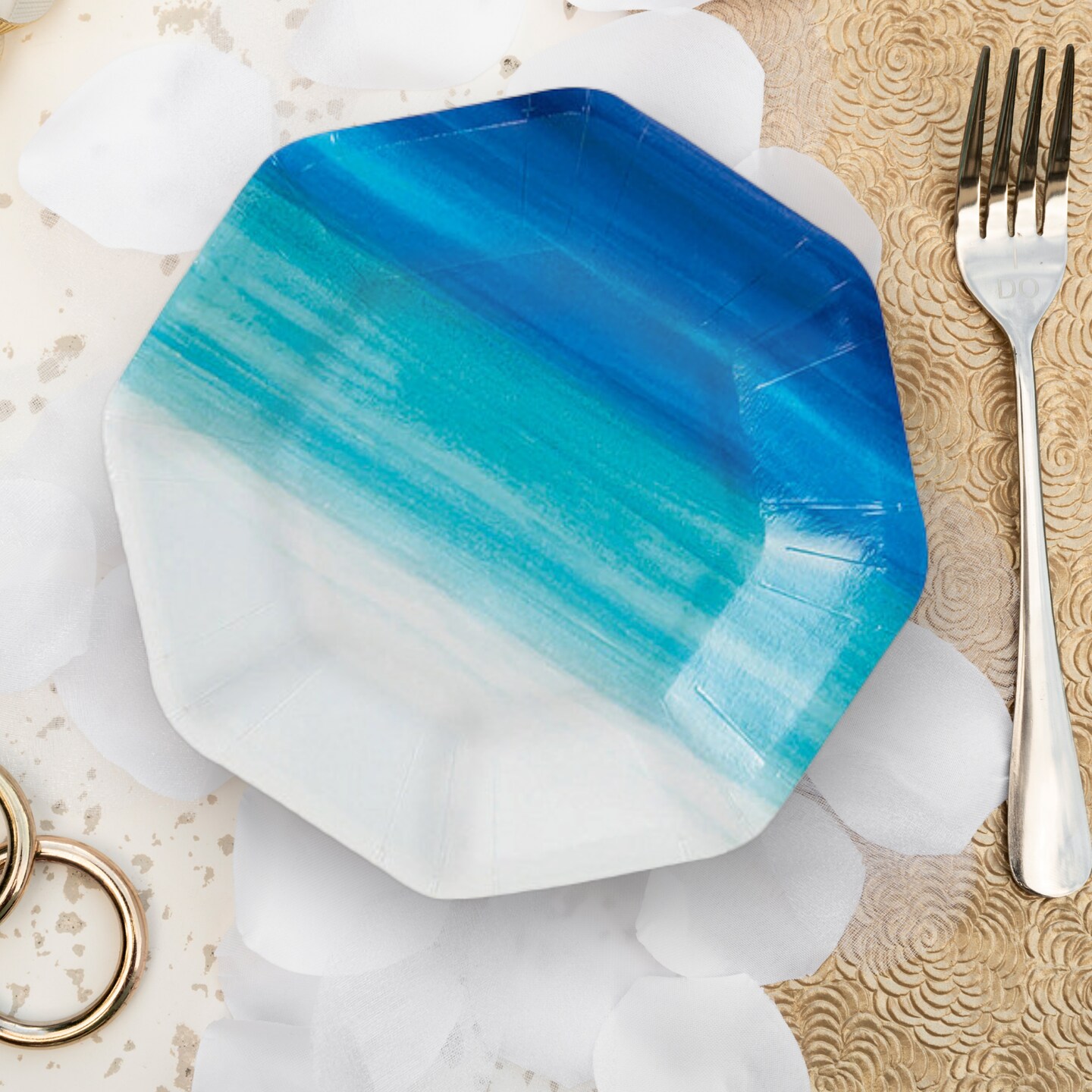 Coastal Seaside Blue and White Octagon Dessert Plates 8 Count Paper Tableware