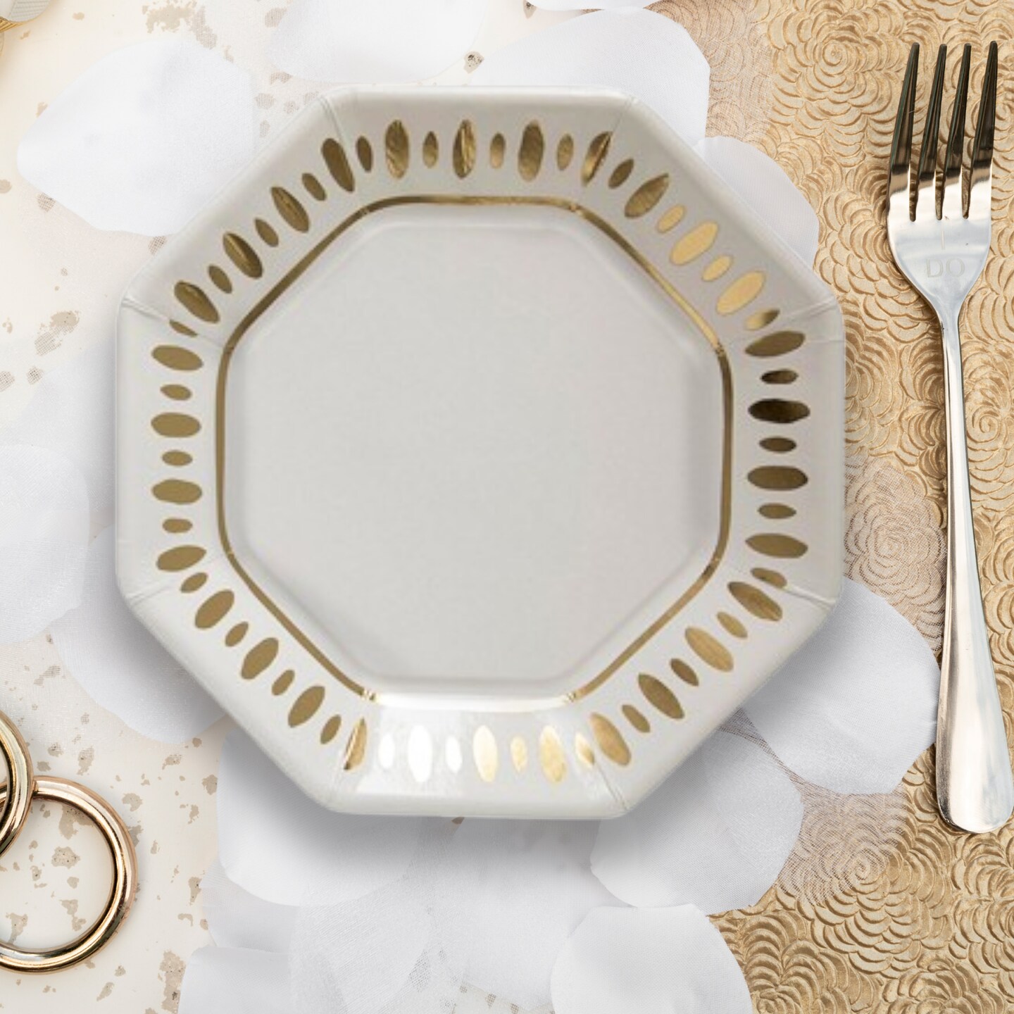 White and Gold Elegant Party Paper Dessert Plates 8 Count Wedding Tableware