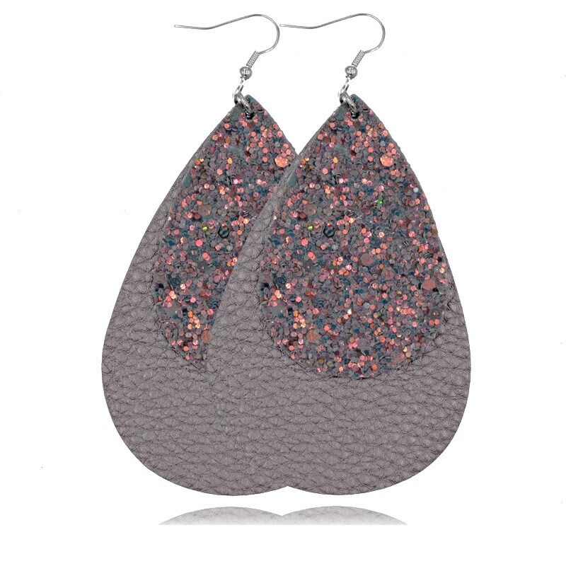 Two-Layer Teardrop Leather Earrings Women Boho Drop Dangle Hook Jewelry