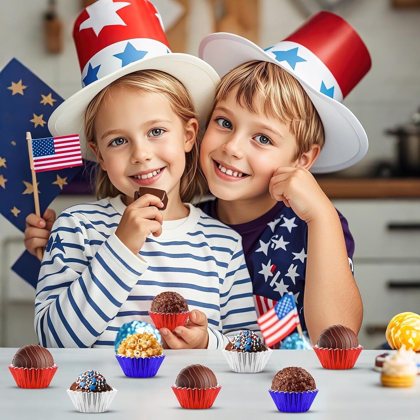 400pcs 4th of July Mini Foil Cupcake Liners Cupcake Red Blue Silver