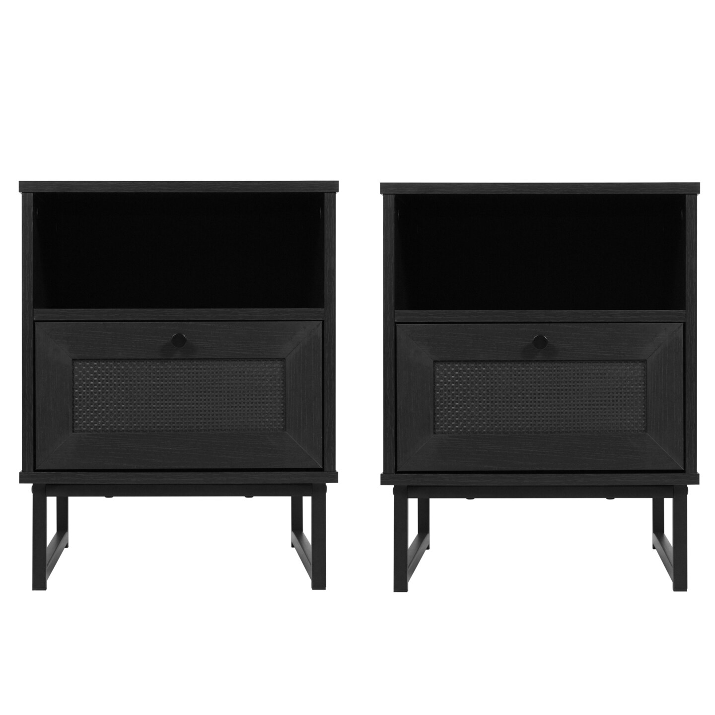 Merrick Lane Burkett Set of 2 Mid-Century Modern Wooden Bed Side Tables/Nightstands with Drawer and Shelf