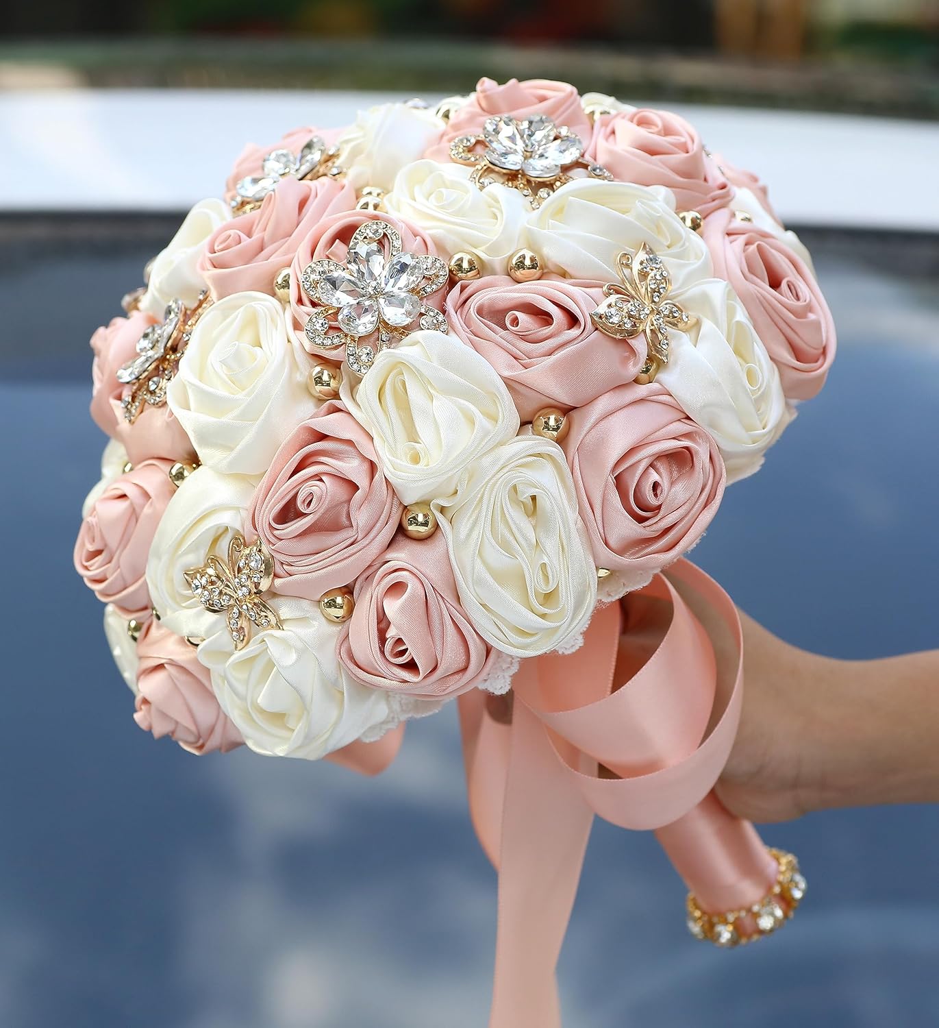 Handmade Bridal Wedding Bouquet (Pink &#x26; Ivory, 7.1&#x22;/18cm)