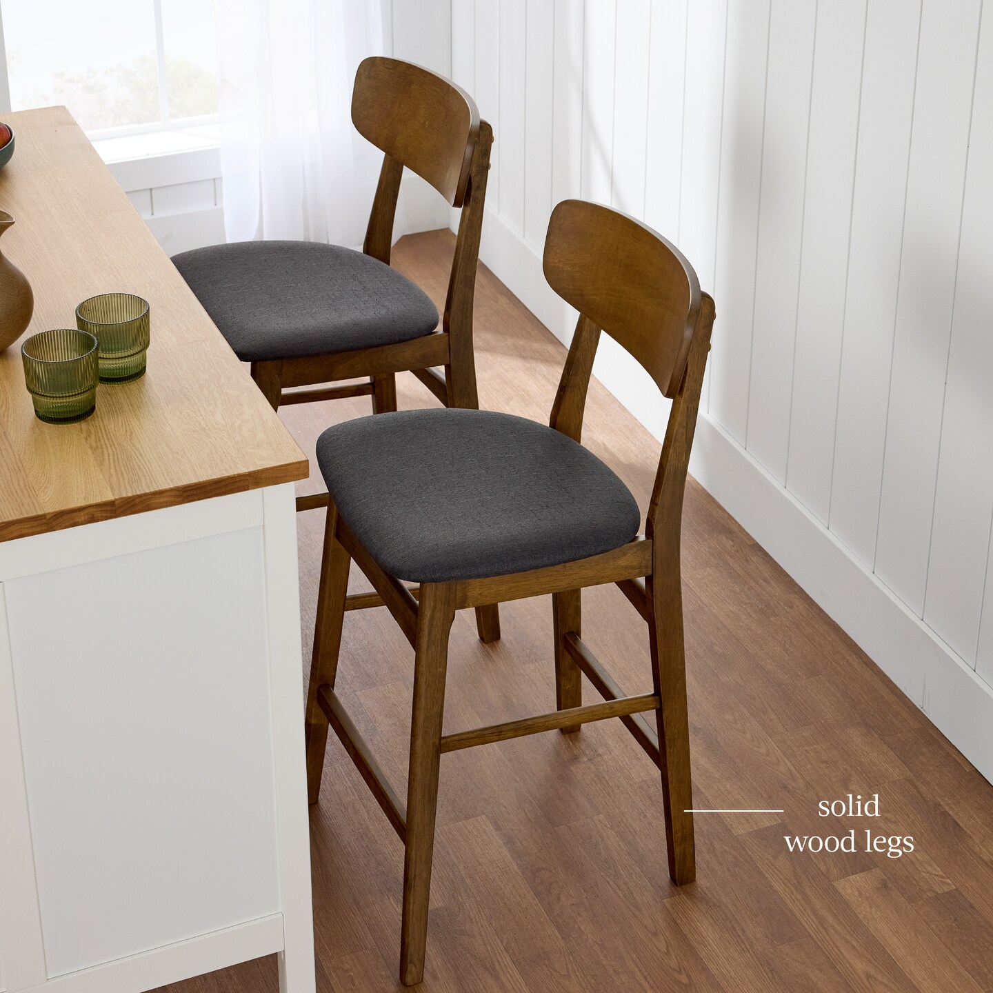 Best Choice Products 2-Piece Farmhouse Counter Height Bar Stool Set w/ Cushioned Seat, Wooden Backrest