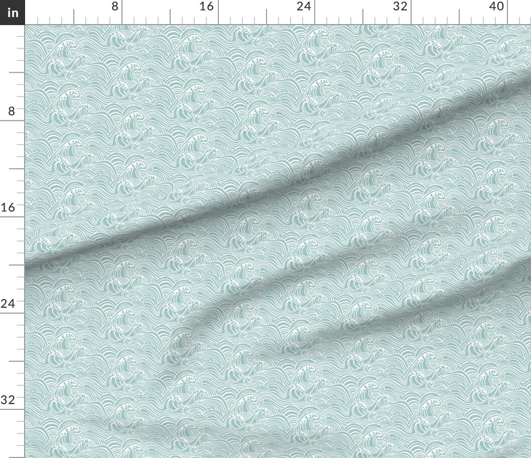 Mint Waves Coastal Beach Island Sea Ocean Wave Pastel Soft Small Scale Custom Printed Fabric by Spoonflower Various Fabrics by the Yard or Fat Quarter