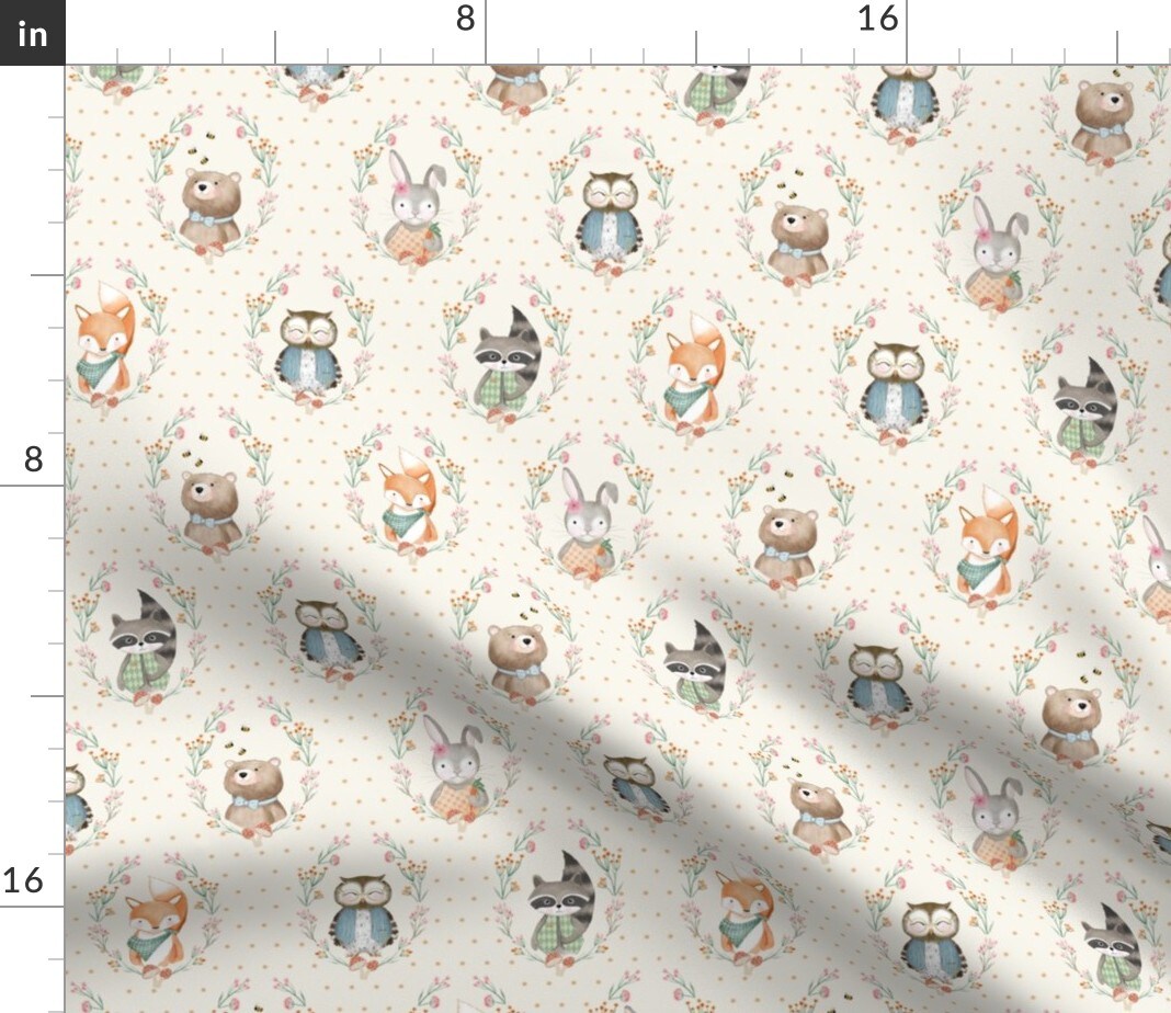 Animal Portraits Whimsical Woodland Fun Cute Happy Cheerful Soft Beige ...