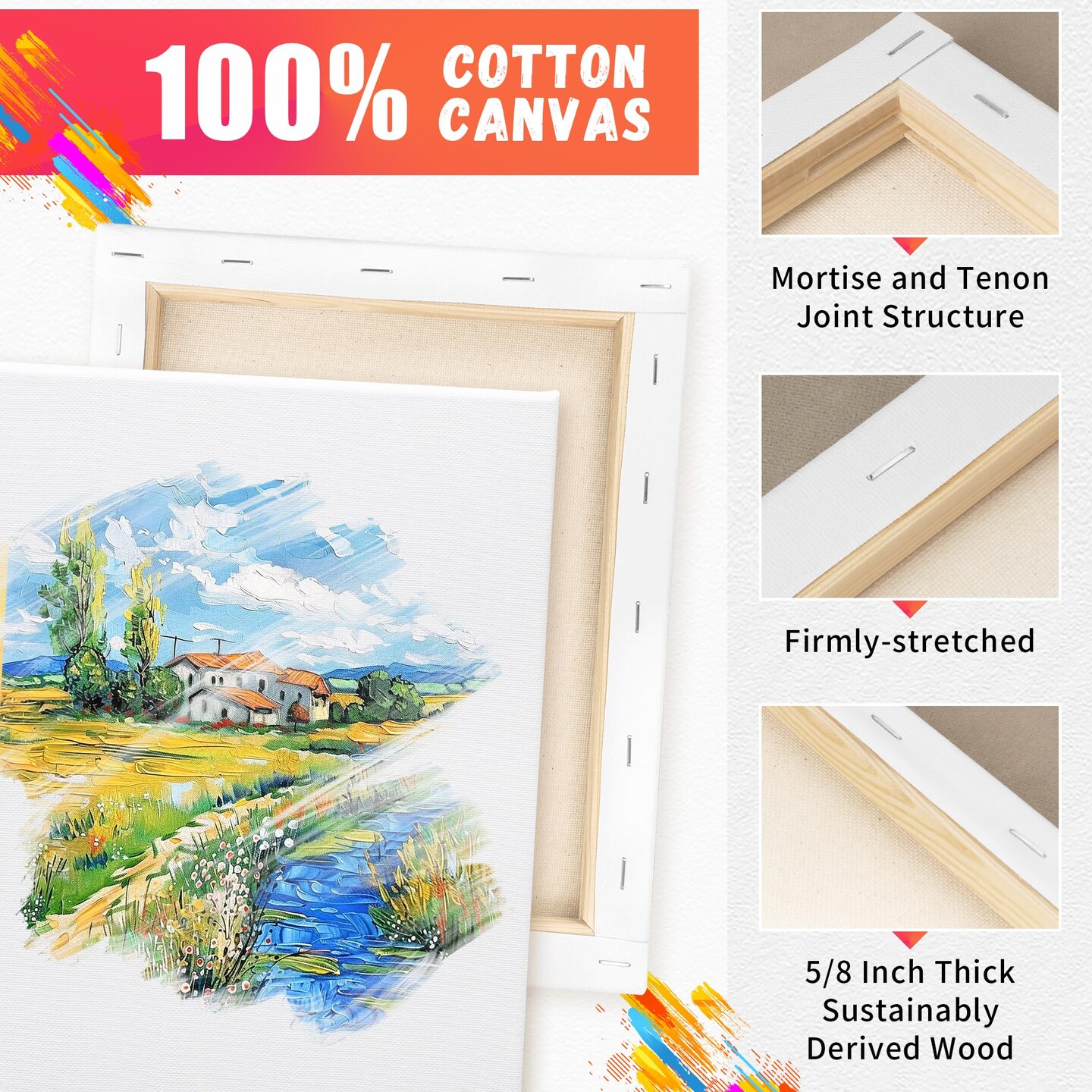 Stretched Canvas for Painting, 5&#x22;x7&#x22;, 8&#x22;x10&#x22;, 11&#x22;x14&#x22;, Pack of 3, Pre-Primed Canvases Wood Framed, Blank White Painting Canvas Boards for Acrylic, Oil and Gouache Painting