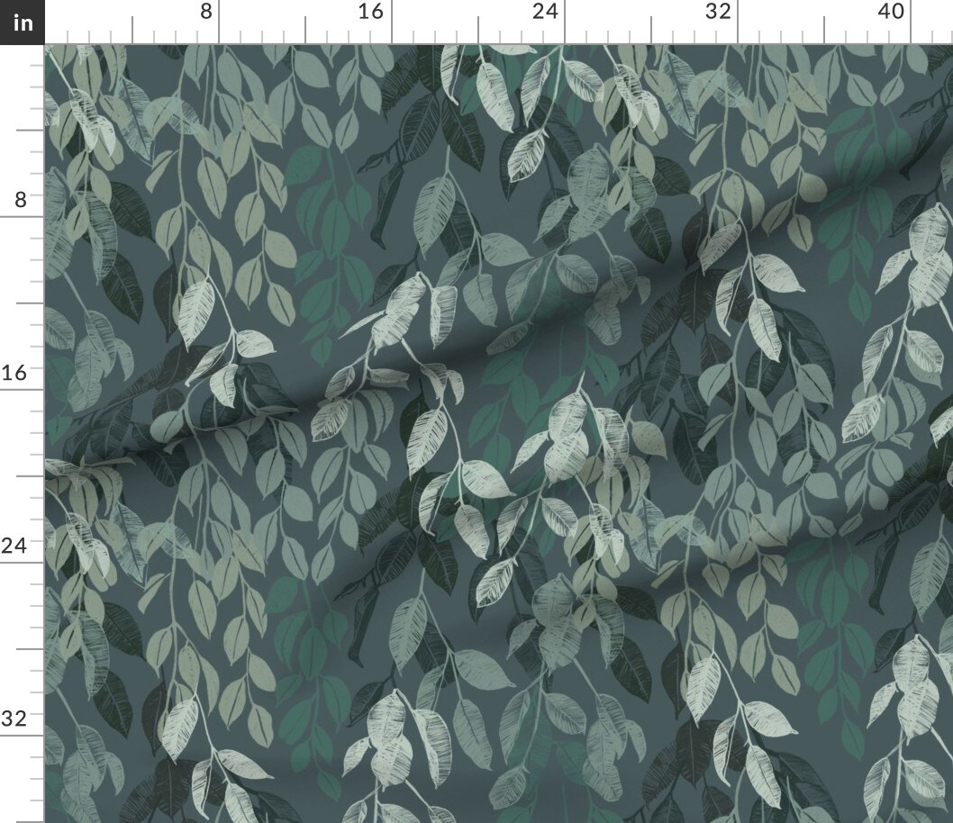 Botanical Vines Serene Nature Calm Leaves Teal Neutral Modern Trees Boho Green Custom Printed Fabric by Spoonflower Various Fabrics by the Yard or Fat Quarter