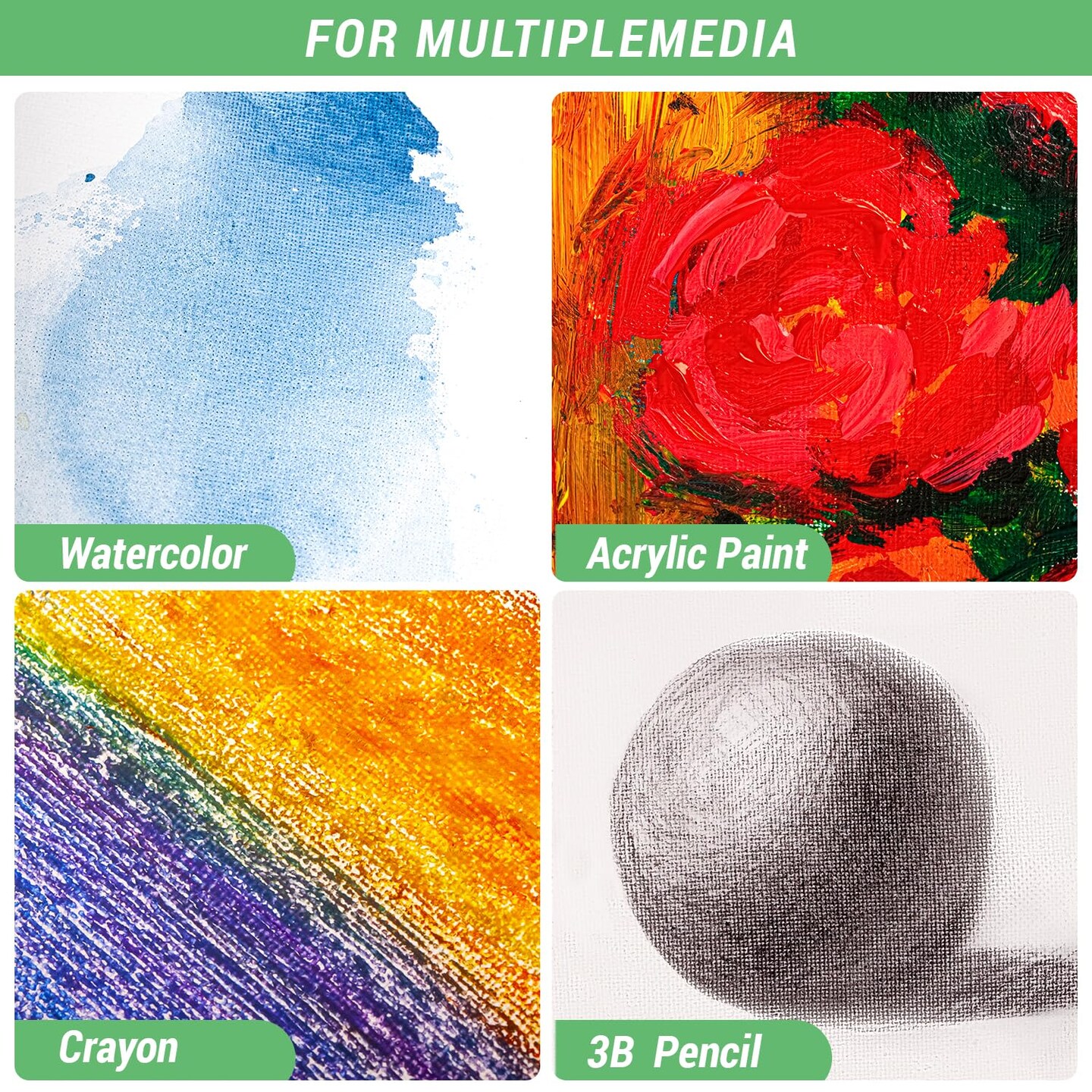 Stretched Canvas, 6x8, 8x10, 10x12, 12x16, 8 Set Artist Canvase Frame Board Panels, 100% Cotton Blank Canvase Oil Acrylic Watercolor Pouring Paint, Acid-Free for Kids &#x26; Artists