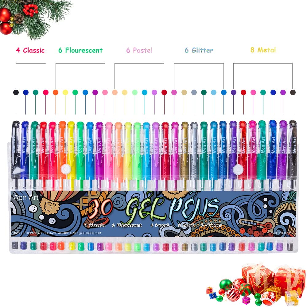 Gel Pens for Adult Coloring Books, 30 Colors Gel Marker Colored Pen with 40% More Ink for Drawing, Bullet Journaling, School Craft Supplies