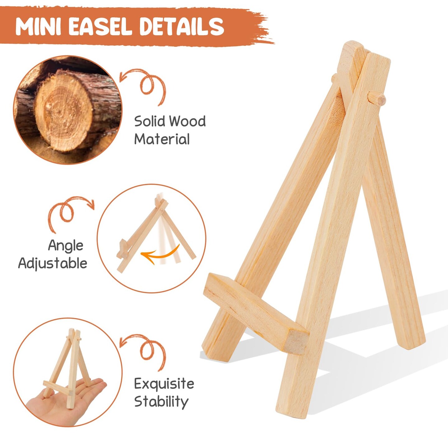 5&#x22; Mini Wood Display Easel 24 Pack, Natural Wooden Small Easel Stand for Signs, Small Canvases, Table Display, Pictures, Photos, Wedding Place Cards, Crafts and Other Smaller Projects