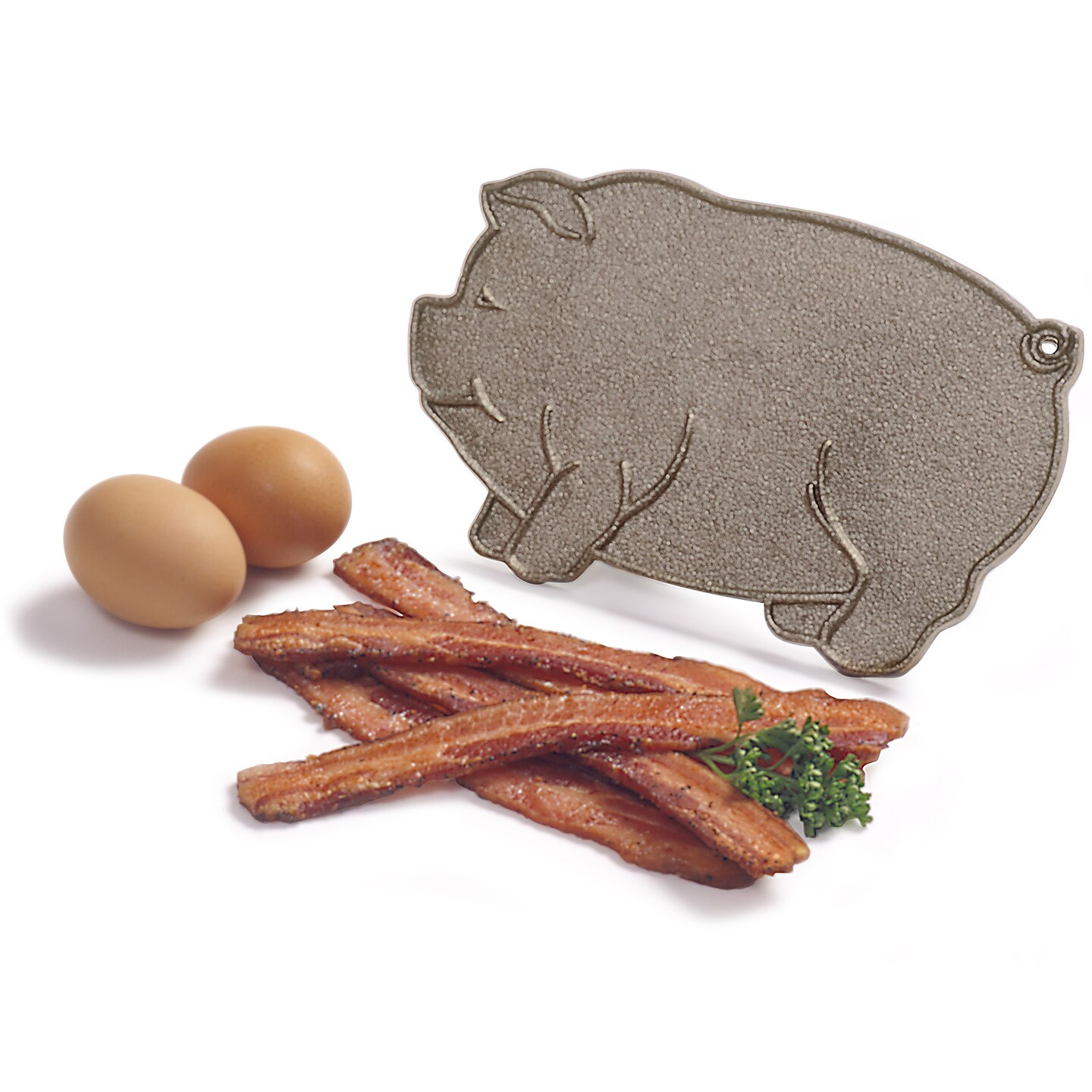 Norpro Cast Iron Pig Shaped Bacon and Grill Press with Wood Handle
