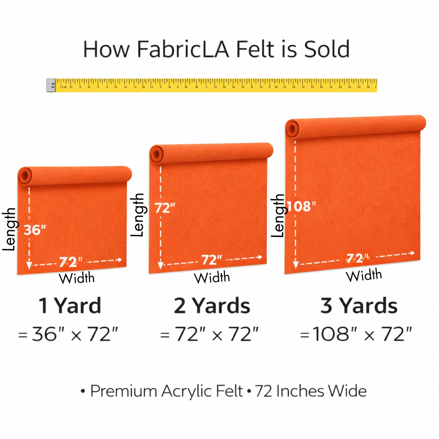 FabricLA Acrylic Felt Fabric - 72" Inch Wide 1.6mm Thick Felt by The Yard - Use Soft Felt Sheets for Sewing, Cushion, and Padding, DIY Arts & Crafts (3 Yards, Gold)