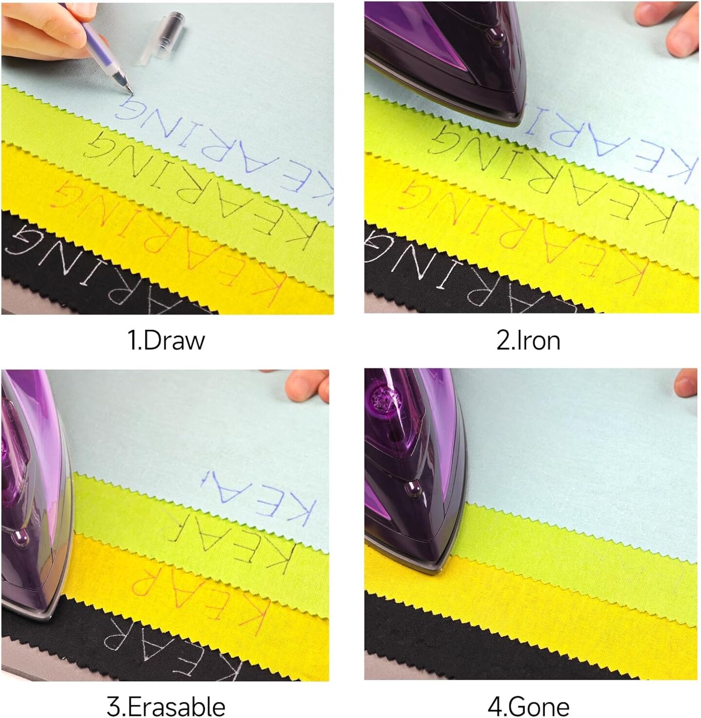 4 Colors Heat Erasable Fabric Marking Pens Set, Fabric Markers for Sewing, Embroidery, Dressmaking, 4 Pcs Assorted Colors for Sewing, Crafting, Quilting and Designing
