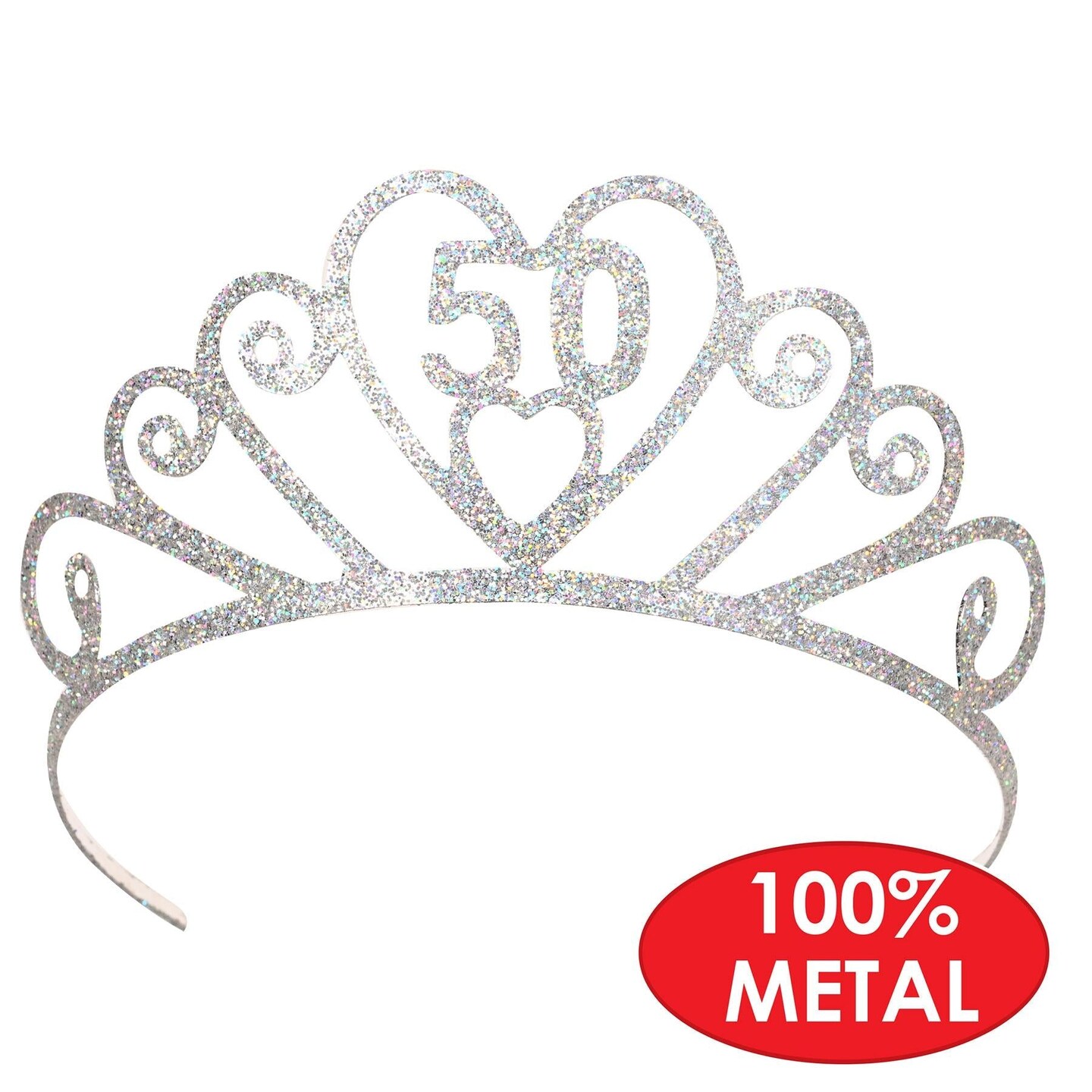 6 Pack Beistle Glittered Metal 50th Birthday Party Tiara