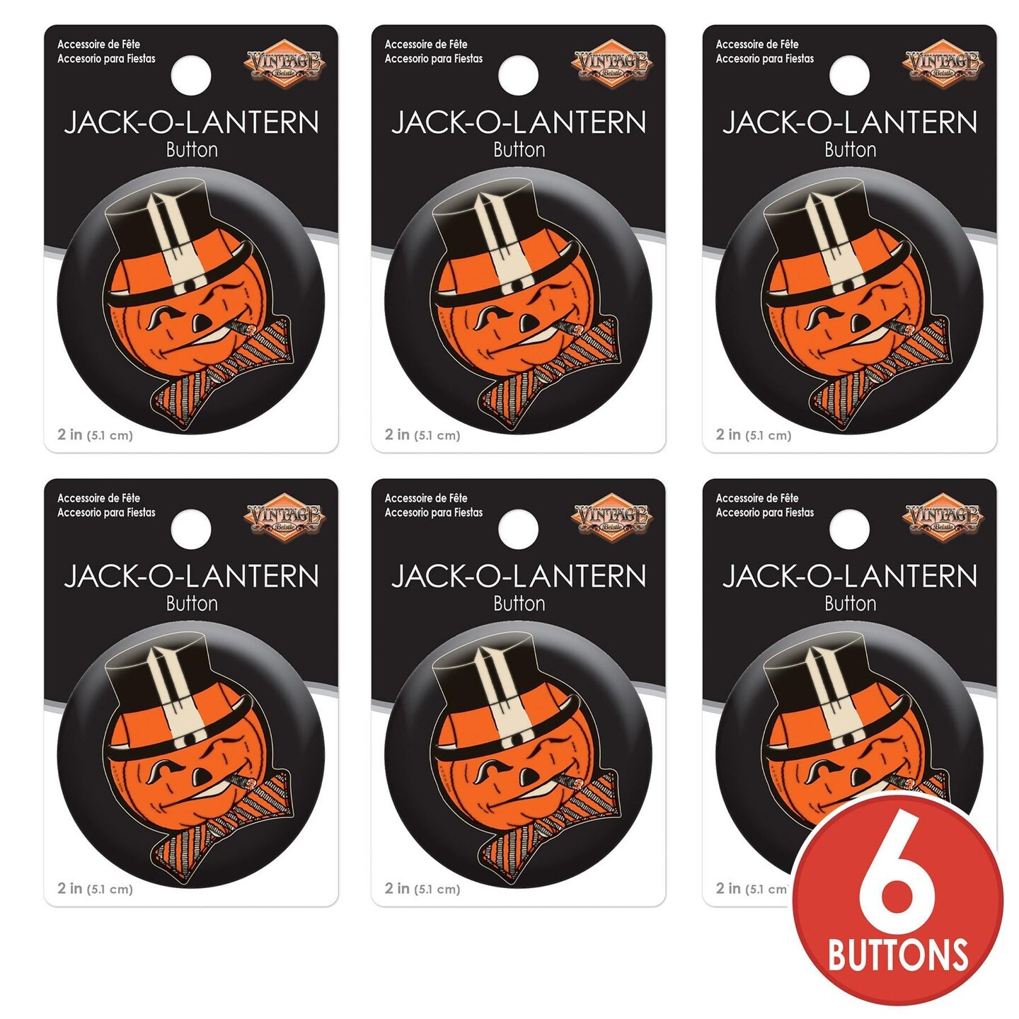 6 Pack Beistle Vintage Halloween JOL Button- Jack-O-Lantern